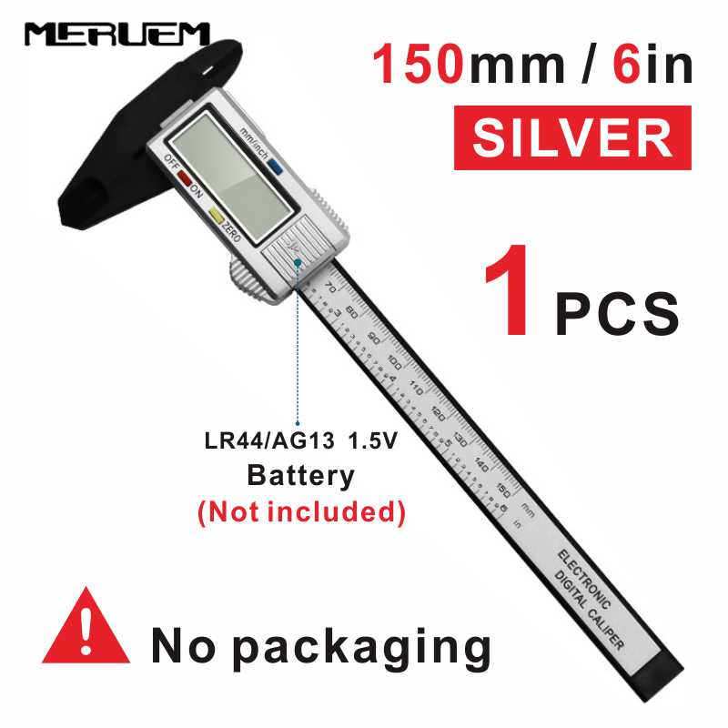 Electronic 6 " 150mm Digital Vernier Caliper Gauge Measuring Tool Measuring Calibre for jewelry Measurement Ruler trammel: NO BOX Silver 1PC
