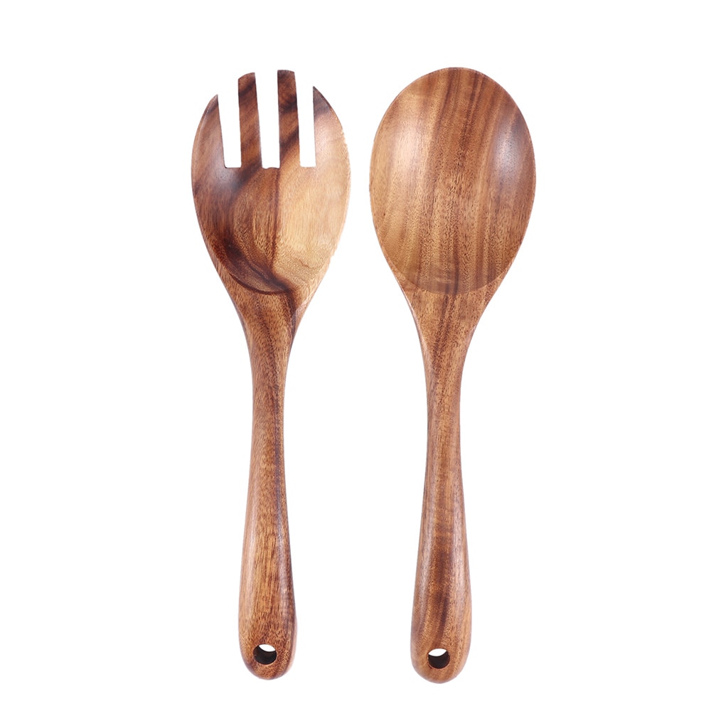 Large Wooden Spoon Big Salad Serving Spoon Fork Natural Wood Tablespoon Long Handled Cooking Spoon Kitchen Wooden Utensils