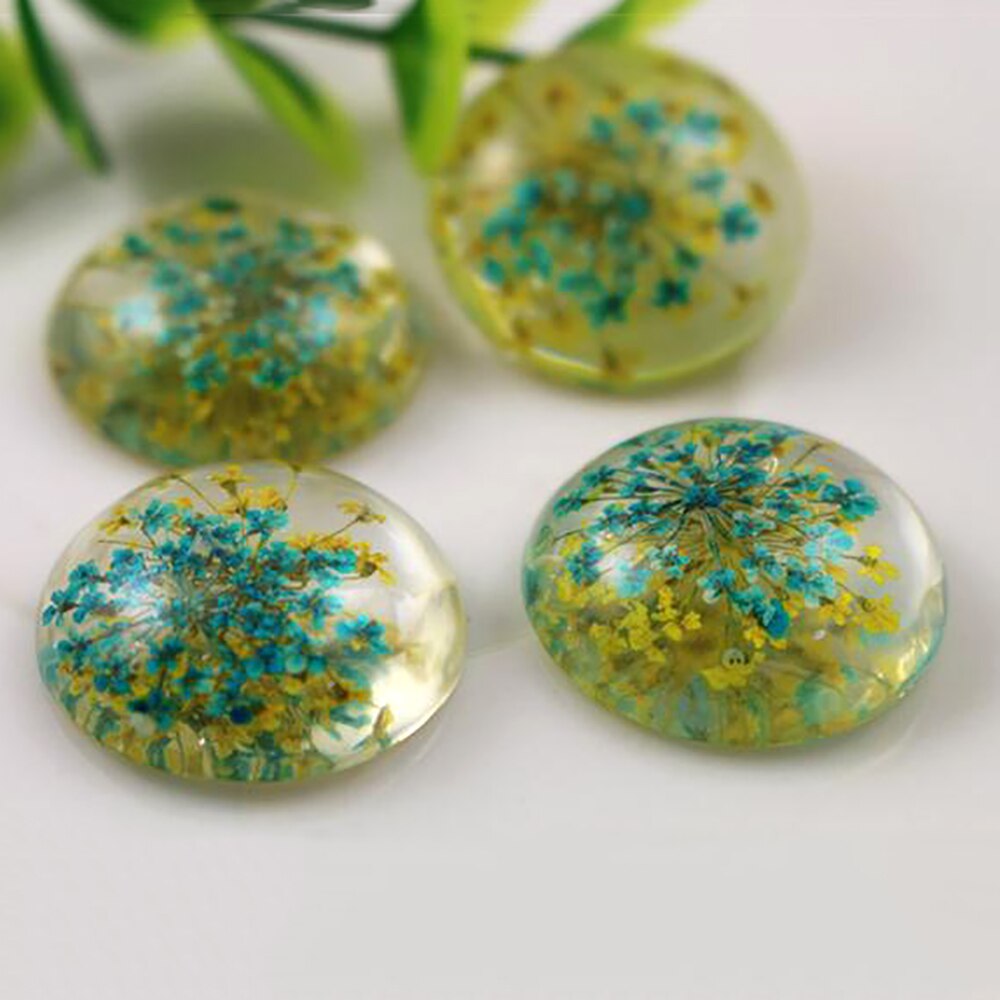 5pcs 25mm Mixed Natural Dried Flowers Flat Back Resin Cabochons Cameo