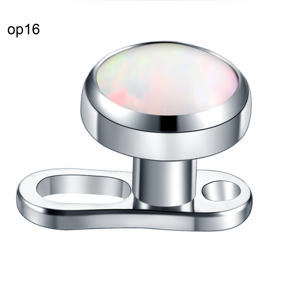 1PC G23 Titanium Micro Dermal Anchor Set Base 2 Holes with Opal Stone Top Dermal Piercings Skin Diver Surface Rings Body Jewelry