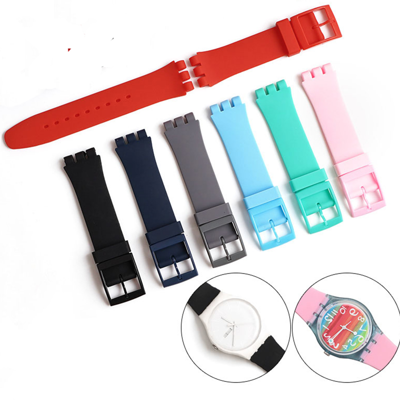 Schwarzes Armband für Swatch-Armband, Schnalle, Silikon-Uhrenarmband, 17 mm, 19 mm, 20 mm, Gummiarmband, 16 mm, Uhrenzubehör