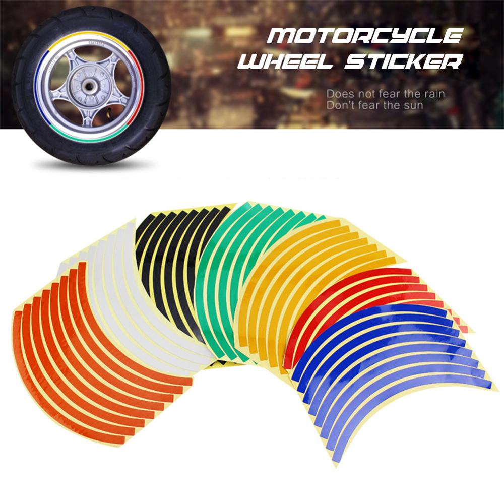 16 pçs 14 polegada universal aro da roda da motocicleta adesivos reflexivos moto bicicleta decalque 7 cores de segurança reflexivo moto adesivo