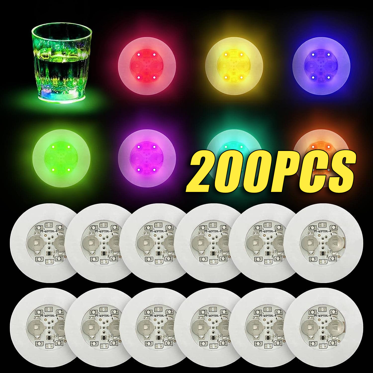 Luces LED para posavasos, pegatinas coloridas y brillantes para botellas de vino, iluminación para Bar, de boda, pegatinas brillantes para botellas de vino, 1-200 Uds.