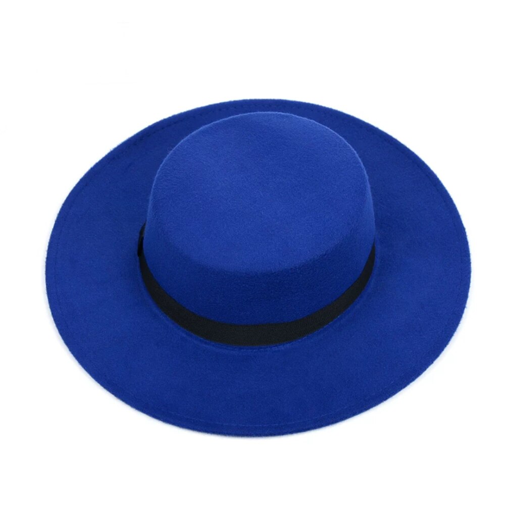Klassisk ensfarvet filt fedoras hat bælte til mænd kvinder blanding jazz kasket bred skygge enkel kirke derby flad top hat mujer: 3