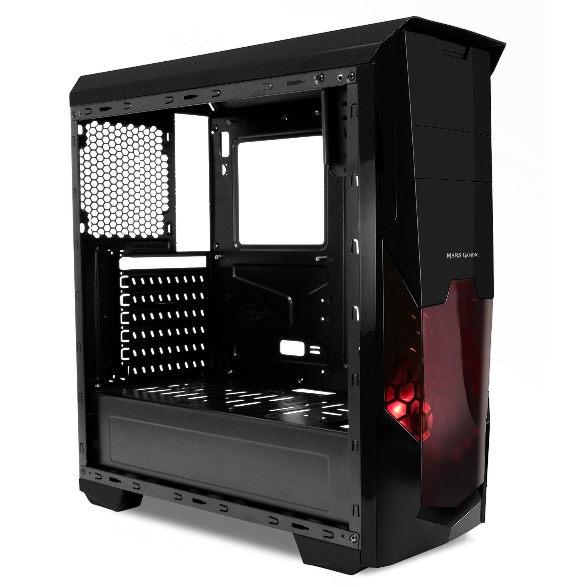 Mars Gaming MC5, caja de PC Micro ATX ventana lateral, ventilador LED rojo