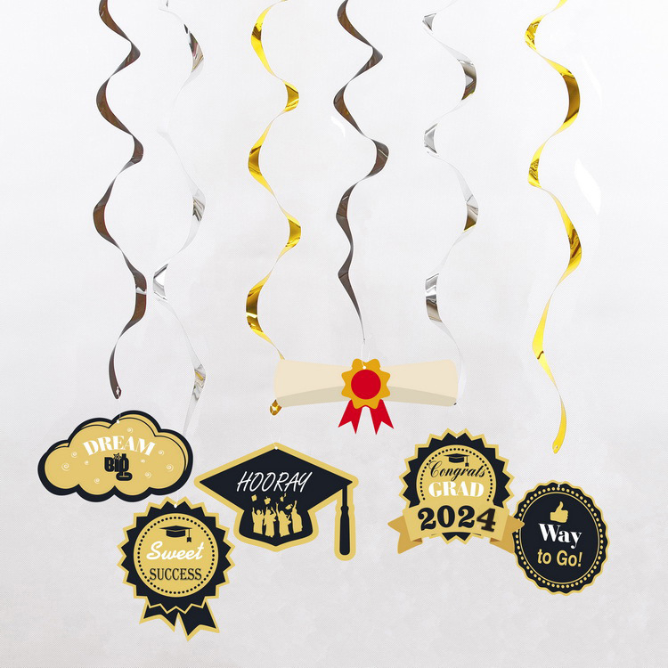Guirlandes de chapeau de baccalauréat de remise de diplôme en or noir, guirlandes de casquette en papier pour les célébrations scolaires, décorations suspendues pour fête de remise de diplôme 2025: Argent