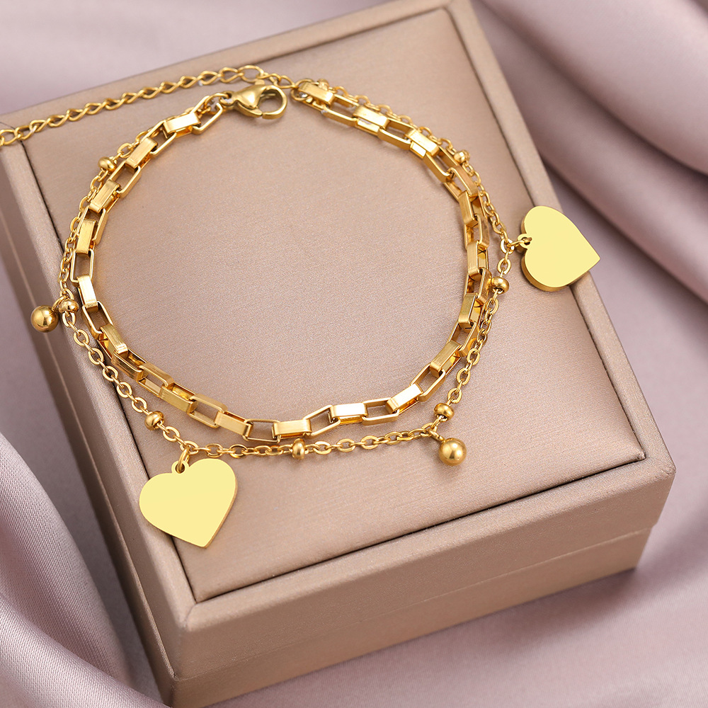 1pc moda feminina diy dupla camada de aço inoxidável amor pingente pulseira data viagem banquete festa vestir presente: Dourado