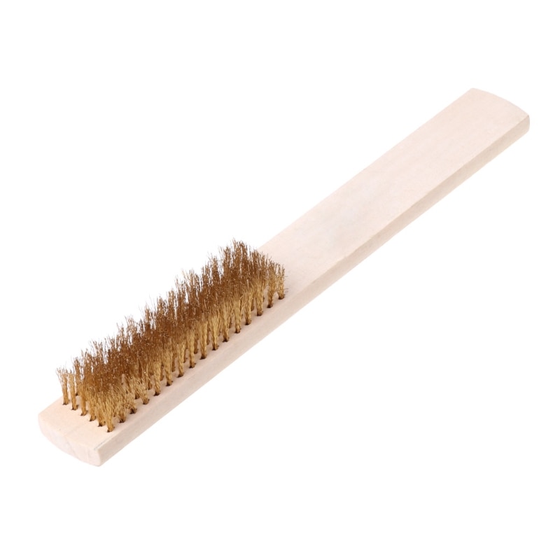 Copper Wire Brass Bristle Wood Handle Wire Scratch Brush 208mm For Metal Cleaning #RW1209