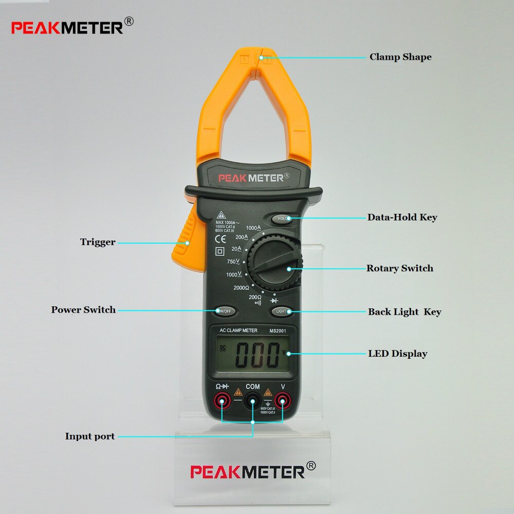 PEAK METER MS2001 Auto Range DC AC Digital Clamp Meter Frequency Test Backlight