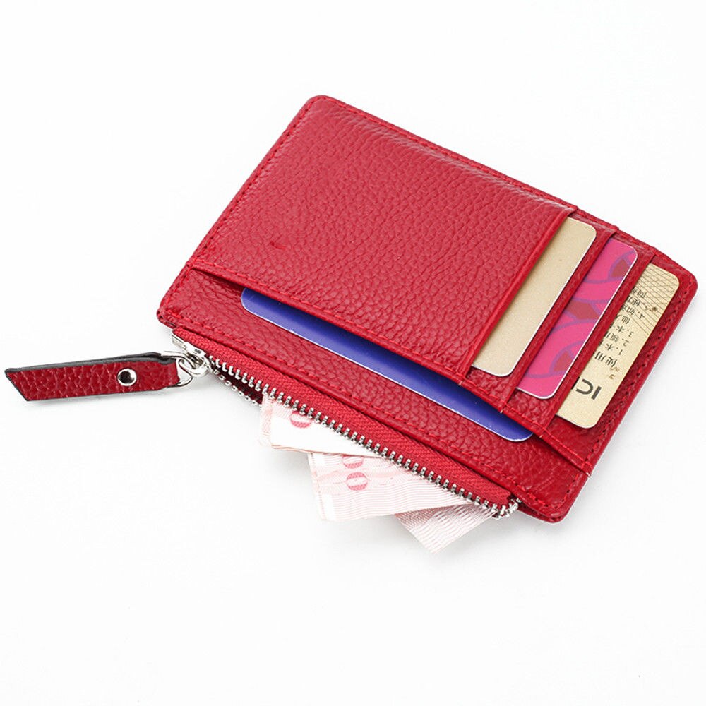 Mode Slanke Mini Portemonnee Rits Kaarthouder Portemonnee Business Mannen/Vrouwen Lederen Clutch Bag Handtas: Rood