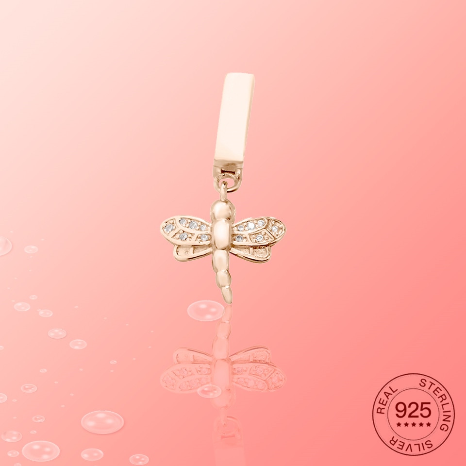 Zomer 100% 925 Sterling Silver Dragonfly Charm Rose Gold Originele Reflectie Fit Originele Armband Mode-sieraden