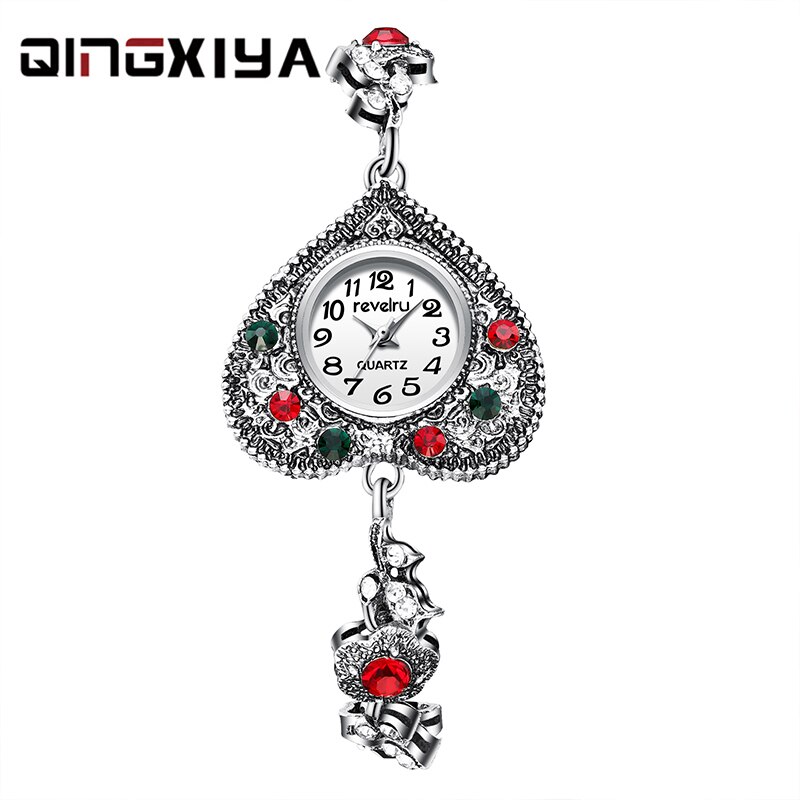 QINGXIYA-Relojes de pulsera para mujer, reloj de pulsera femenino con esfera de diamante y corazón, de cuarzo, informal,