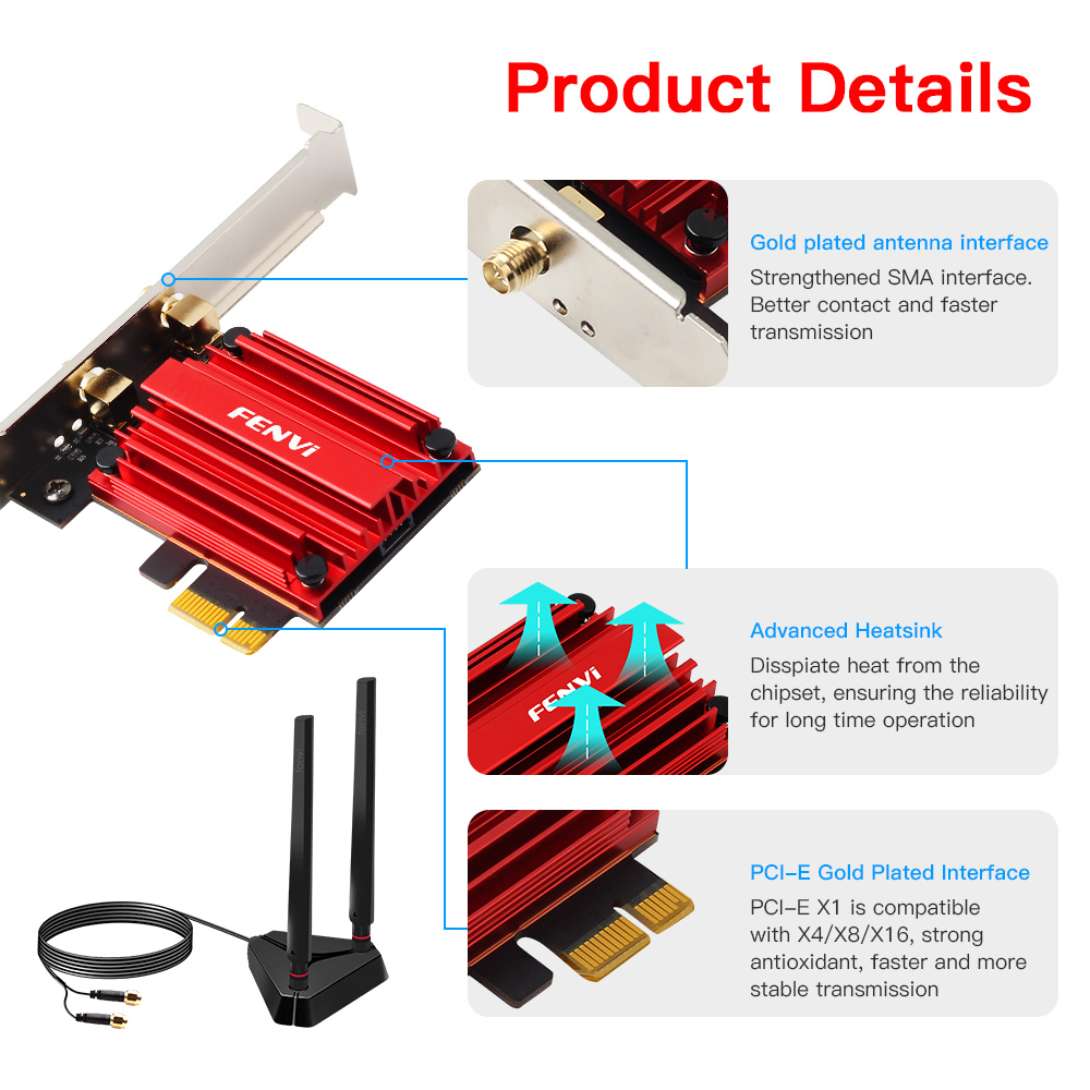 FENVI Wi-Fi 6E 5374 Mbit/s AX210 für Bluetooth5.3 802.11AX 2,4 G/5 G/6 GHz kabellos PCIE Adapter Netzwerk WiFi Karte Unterstützung PC Sieg10/11
