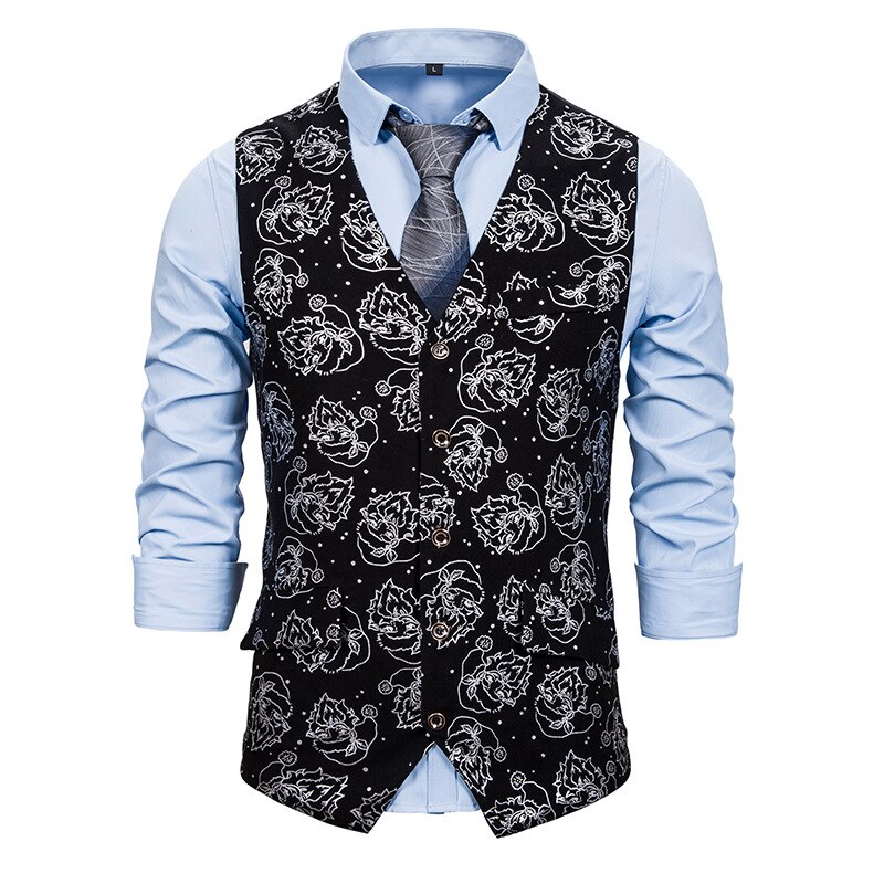 Glimmende gouden kerstman folie print kerstvest heren merk slim fit mouwloos smoking vest heren trouwpak vesten