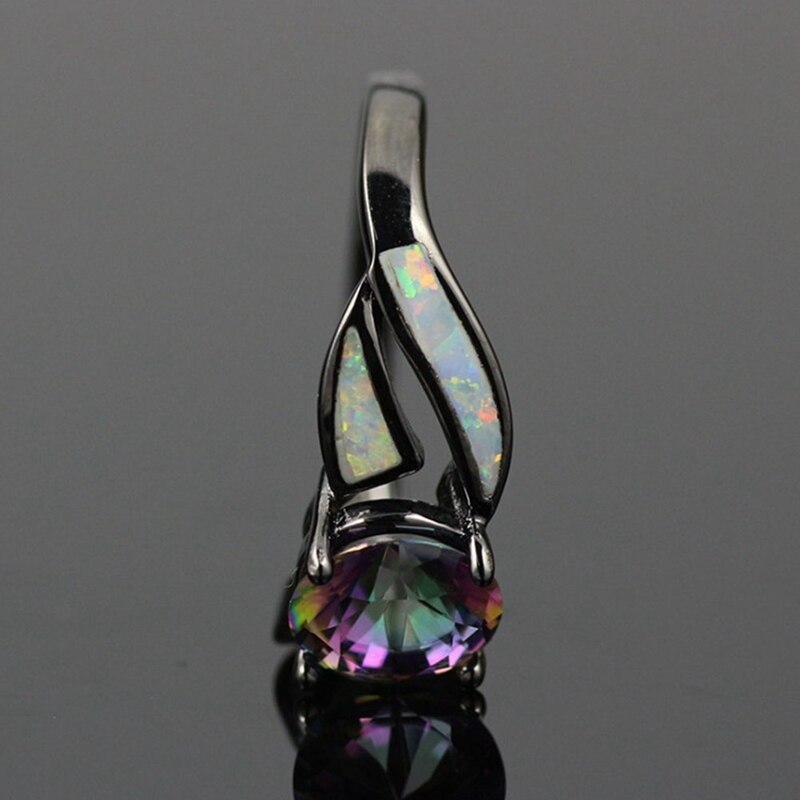 Charming Bianco Opale di Fuoco Anello Colorato Sappjire Delle Donne Degli Uomini di Gioielli Arcobaleno Nero Riempito Anelli Di Fidanzamento Bijoux Femme