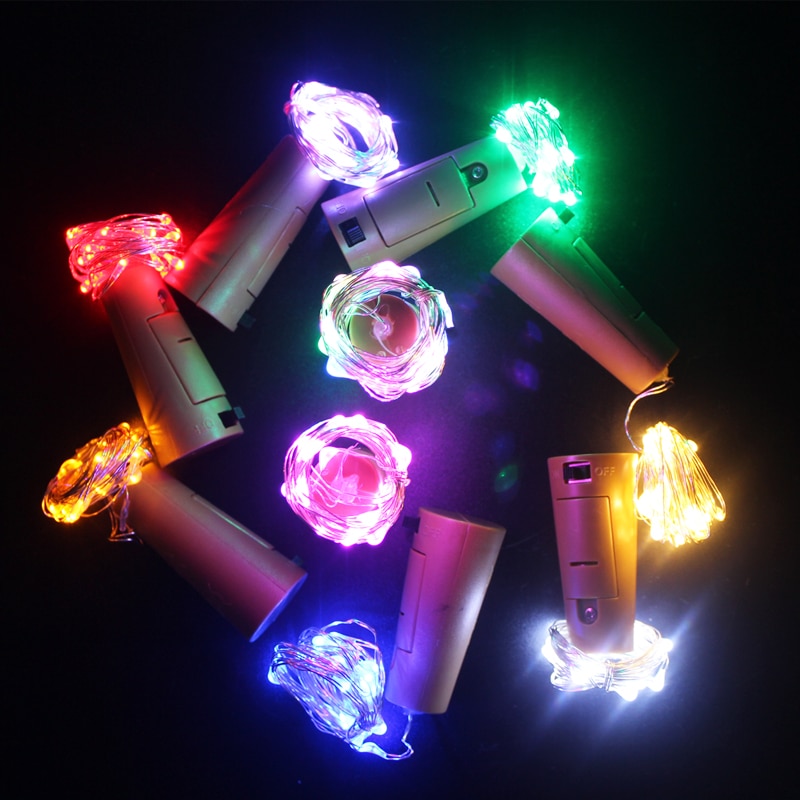 Batteridriven krans vinflaska lampor med kork 2m 20 led silvertråd färgglada fairy lights sträng för fest bröllop dekoration
