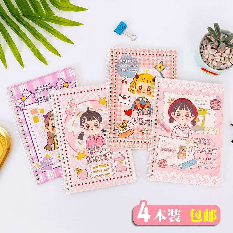 4pcs Retro Spiral Coil Sketchbook Notebook A5 Horizontal Line 60Sheets Paper Organizer Memo Pad Notebook School Office Supplies