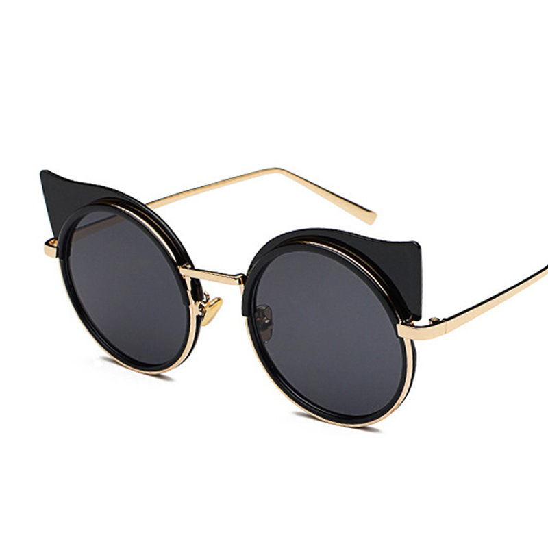 Emosnia Stripe Cat eye Sunglass Round Brands Sunglasses Women Zebra Metal Frame Vintage Oculos De Sol