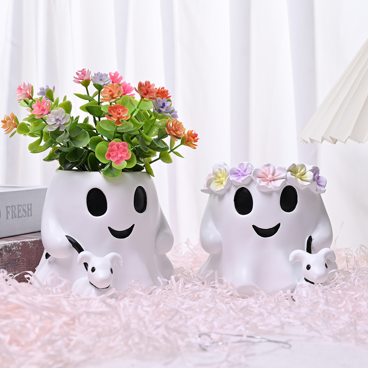 Schattige halloween-spookbloempot - griezelige decoratie van hars voor op je bureau of plank, gotische tuindecoratie