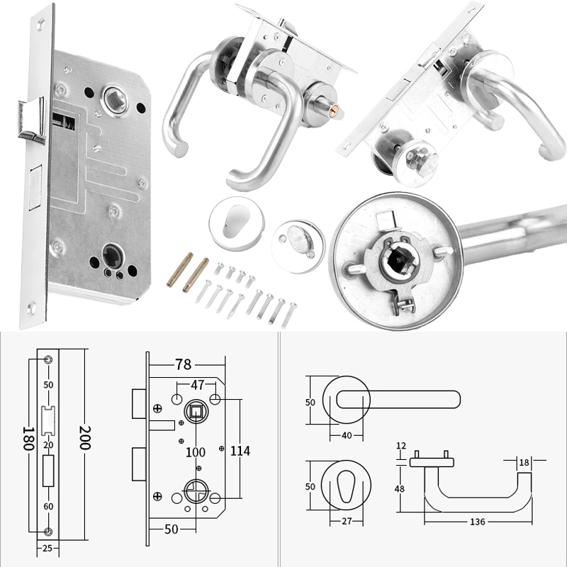 Modern Interior Furniture Hardware Door Lock Set Household Bedroom Door Lock Stainless Steel Split Lock and Tube Well Lock