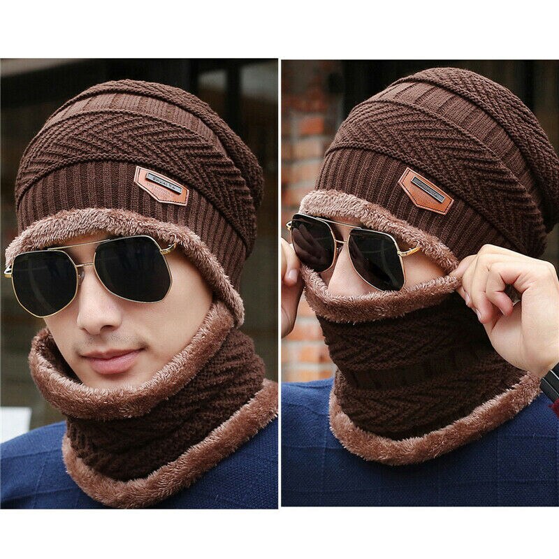 Gorro de Camping para hombre y mujer, gorro de esquí de vellón de lana cálido holgado + pañuelo para el cuello 2 uds, accesorios de invierno