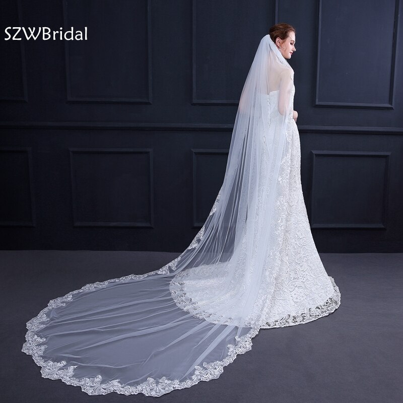 3 Meter Wedding veil with comb Long Lace Edge Bridal Veil with Comb Wedding Accessories Bride Mantilla Wedding Veil
