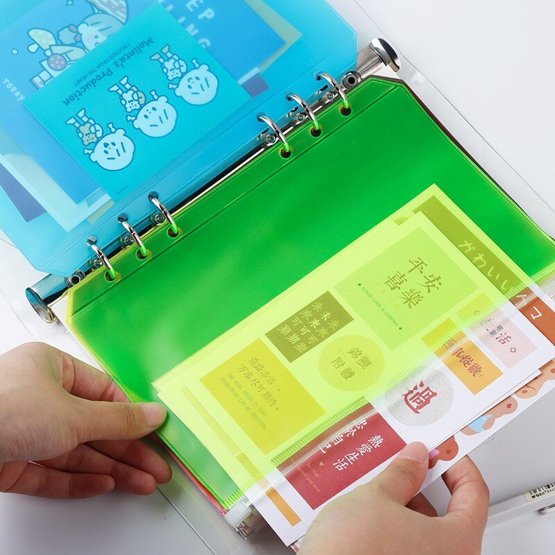 2pcs PVC A5/A6 Binder Pockets File Folder 6-Ring Loose Leaf Pouch Reports Binder Zipper Folders Office Document Organizers