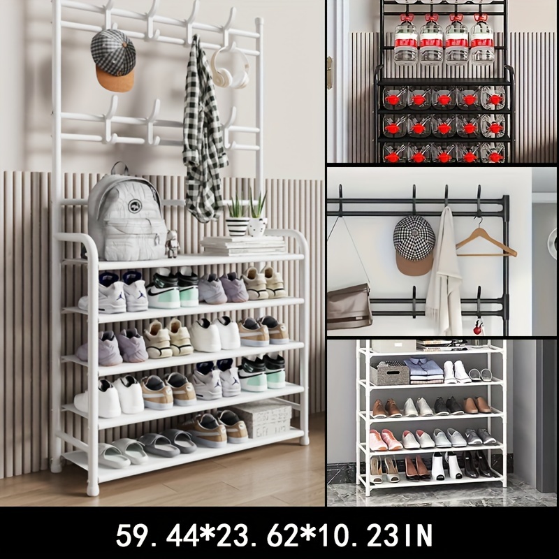 23.62inch Wide 4/5 Layers Multifunctional Shoe Rack 8 Double Hooks Multi-purpose Hanger Shoe Rack Self-assembly Storage Rack