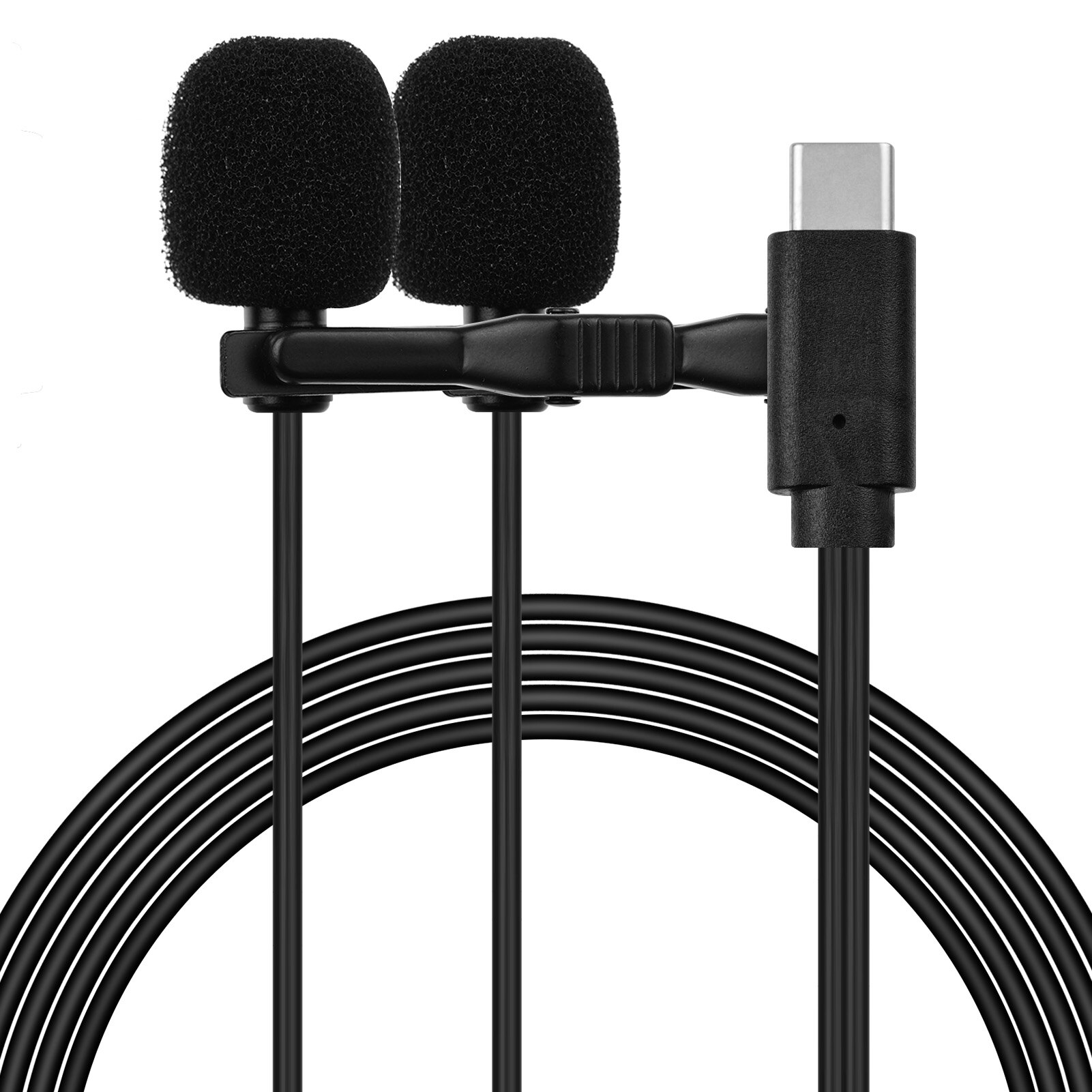 Lavalier Revers Microfoon Clip-On Omnidirectionele Microfoon Dual Head 2.5M Kabel Voor Usb Type-C Voor Interview video-opname