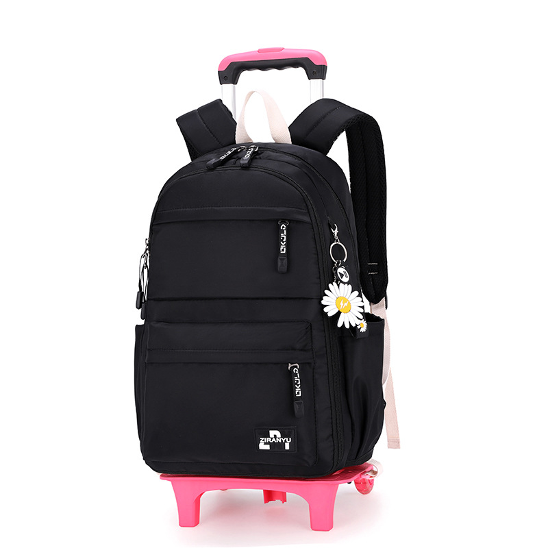 ZIRANYU Schule Rädern Rucksack tasche einstellen für mädchen Wagen mit Rädern Schüler Schule tasche rollen Rucksack Multifunktionale: 2 Räder Schwarz