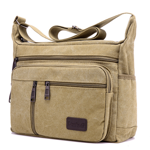 men messenger bags handbag single shoulder bag canvas material: Khaki