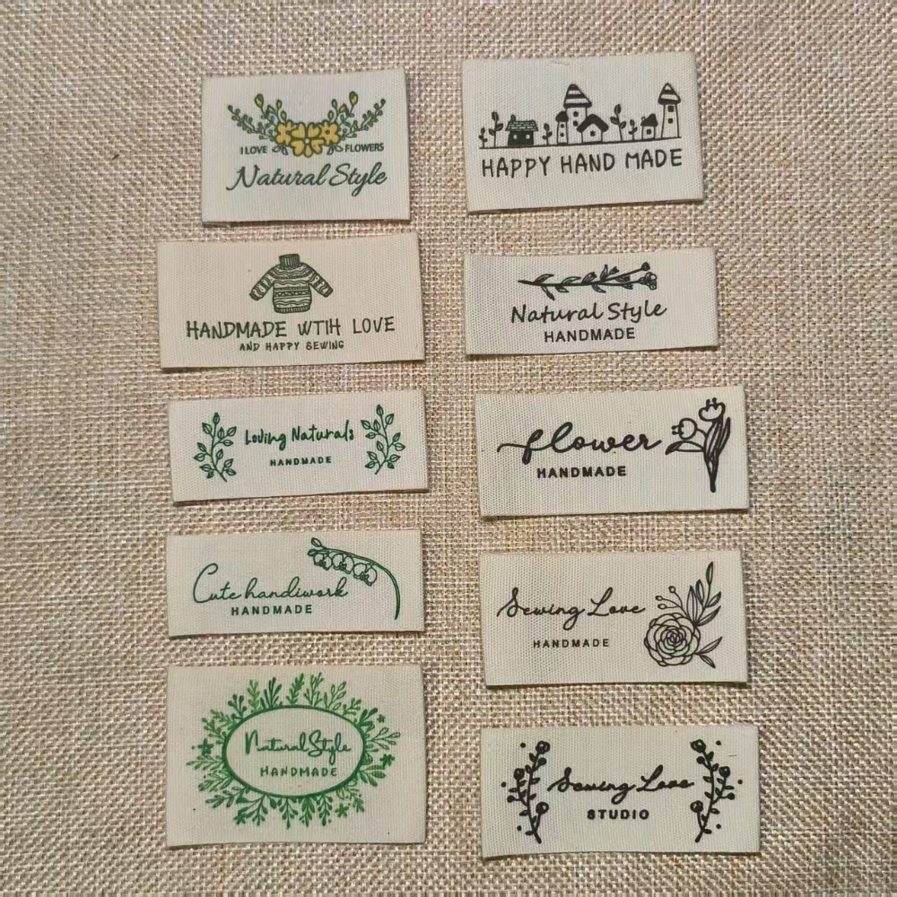 10 stilar färdiga att skickas tryckta halsduksetiketter - gör-det-själv handgjorda tygetiketter för sömnad och hantverk - klädmärken: Antik silver
