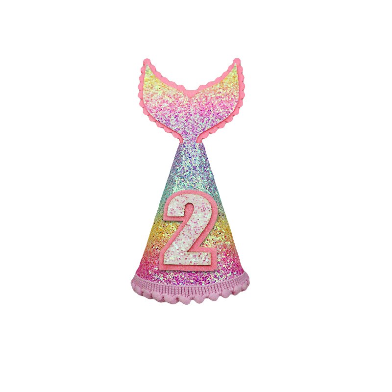 Happy Birthday Hat 1st 2nd 3rd Year Old Kids Girl Birthday Baby Shower Mermaid Tail Headband Hat Decoration Party Supplies: A03