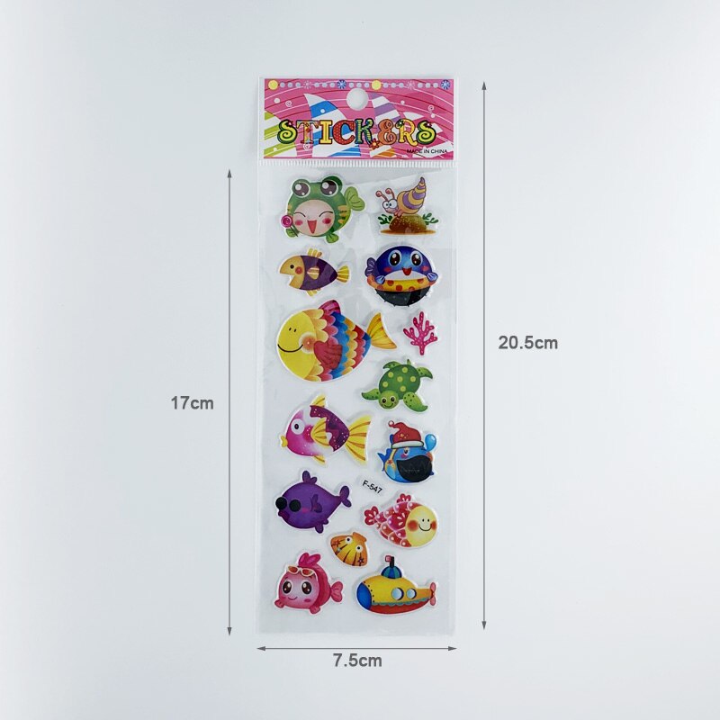 12 hojas/juego de pegatinas de dibujos animados 3D con de peces marinos para niños, pegatinas para álbum de recortes de PVC con burbujas para niños y niñas, bonito