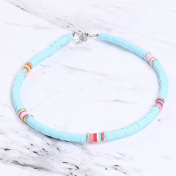 G. Ycx 6 Mm Strand Heishi Kralen Kraag Kettingen Regenboog Gestreepte Polymeer Klei Strand Surfer Ketting Choker Voor Vrouwen Meisje: light blue