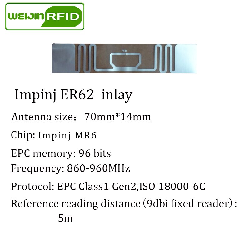 Etiquetas RFID pasivas UHF RFID tag ER62 incrustaciones Impinj Monza R6 MR6 chip 860-960MHZ 900 915 mhz Higgs3 EPCC1G2 6C