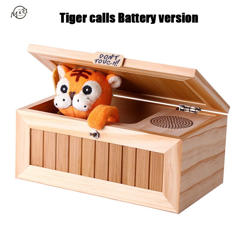 1Pc Houten Nutteloos Doos Laat Me Alleen Box Meest Nutteloos Machine Niet Touch Tijger Speelgoed Met Licht usb: 01
