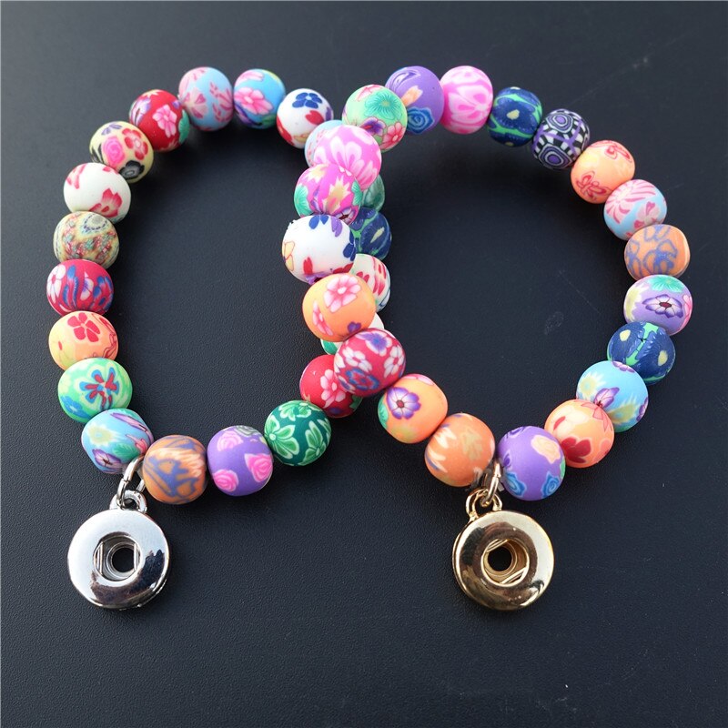 Fimo Klei Kralen 12Mm Drukknoop Armband Elastische Multicolor Handgemaakte Kinderen Meisjes Kids Sieraden
