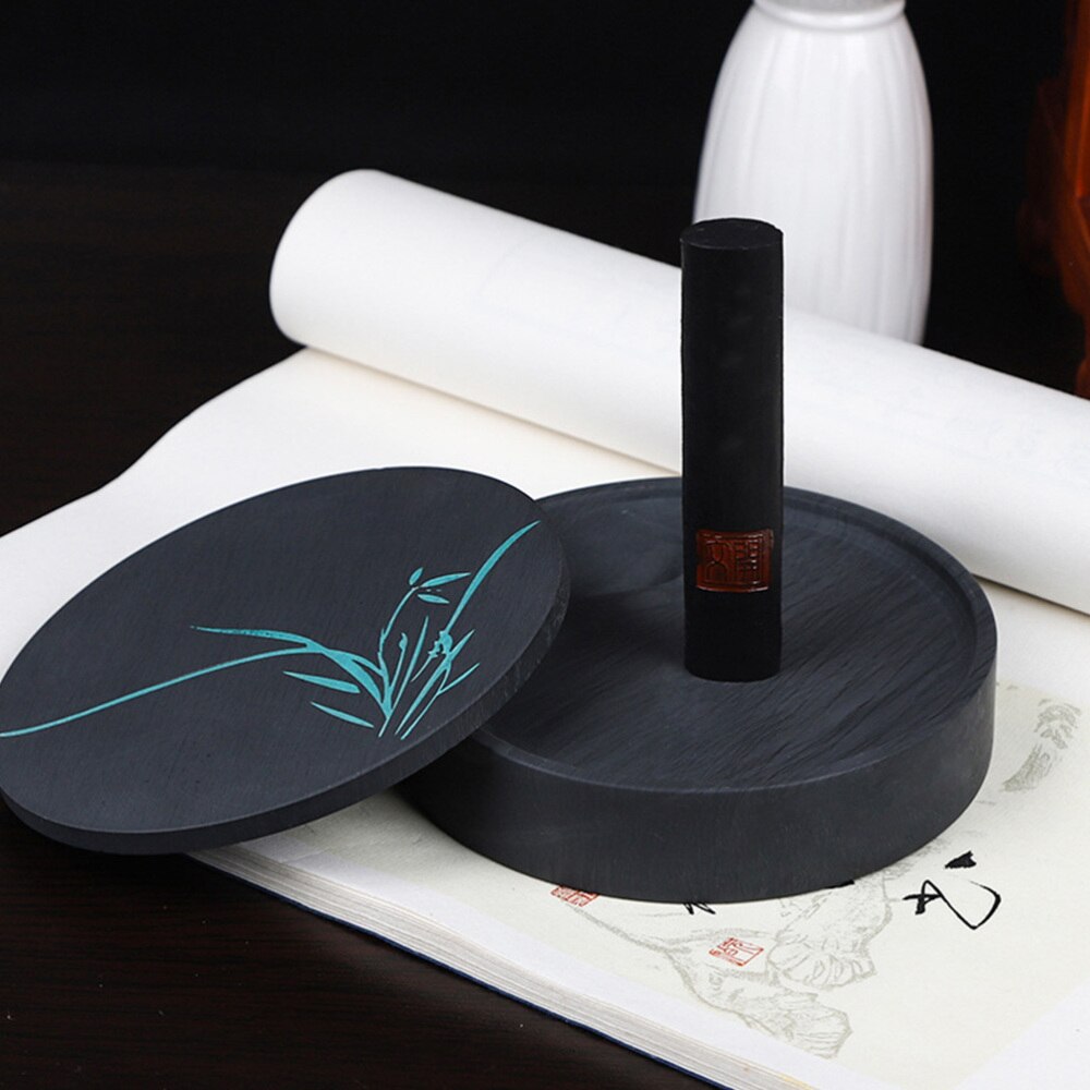 1 Set Round Inkstone Chinese Calligraphy Ink Stone Sumi Painting Inkslab