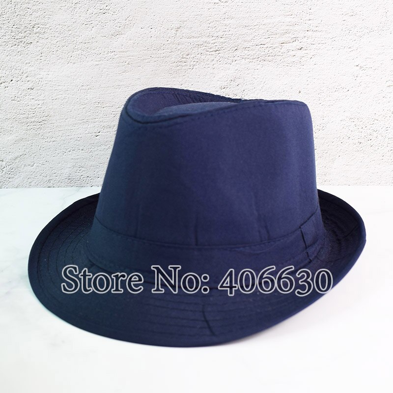 Black Fedora Hats For Men Chapeu Masculino Panama White Trilby Jazz Caps Gangster Hats MEDB003: navy blue