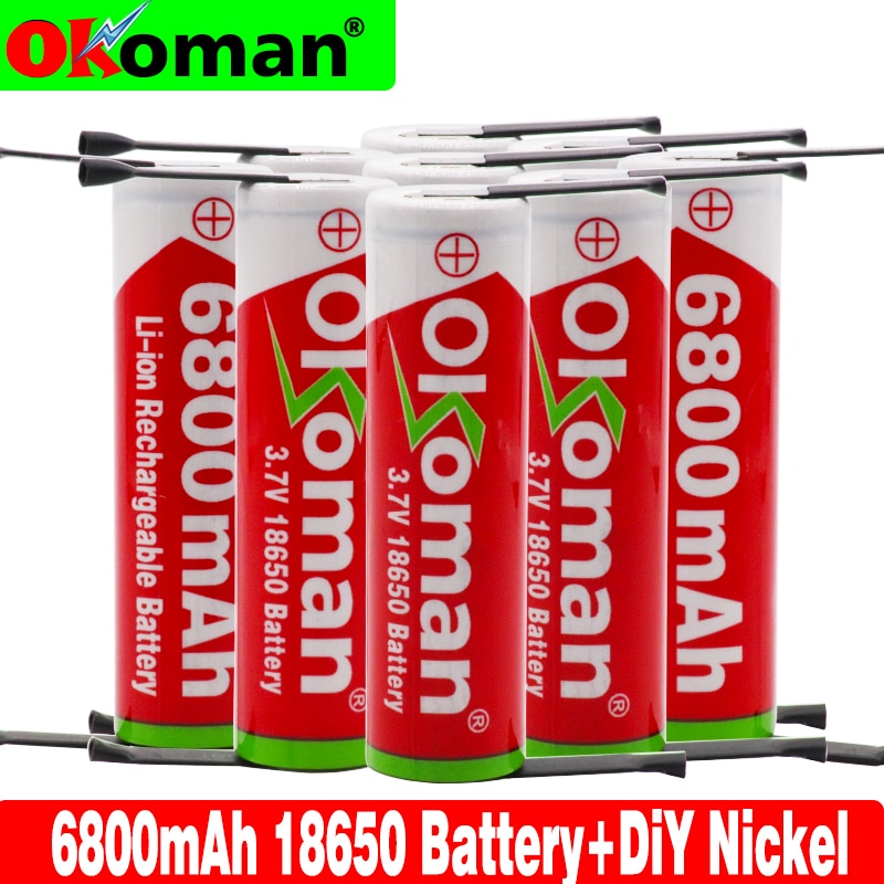 Okoman Original18650 batterij 3.7 v 6800 mah 18650 Lithium 18650 Oplaadbare Batterij Voor Zaklamp batterijen + DIY Nikkel