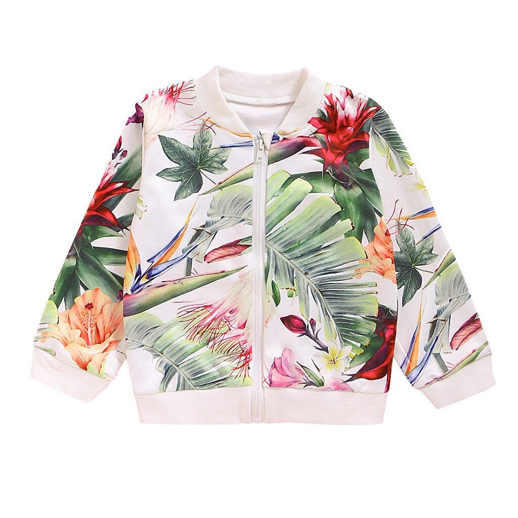 Della Ragazza di modo Giubbotti 2019 Bambini di Fiore di Stampa A Maniche Lunghe Cappotto Della Chiusura Lampo Giacca A Vento Felpe Per Le Ragazze Dei Bambini del Rivestimento di Autunno: B / 3T