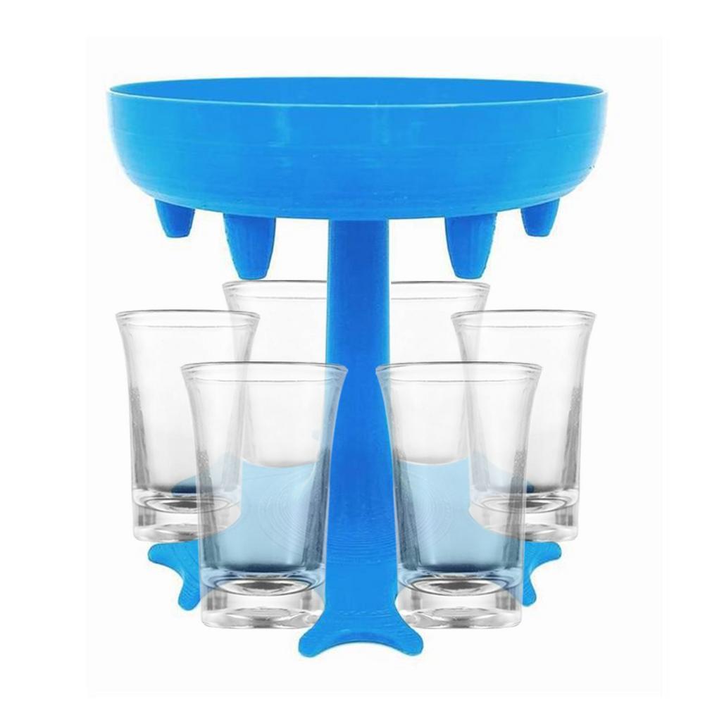 Liquor Dispenser 6 Shot Glass Holder Portable Wine Divider Bar Party Drinking Game Accessory Glass Cup Dispenser Kitchen Tool: blue with  6 cup