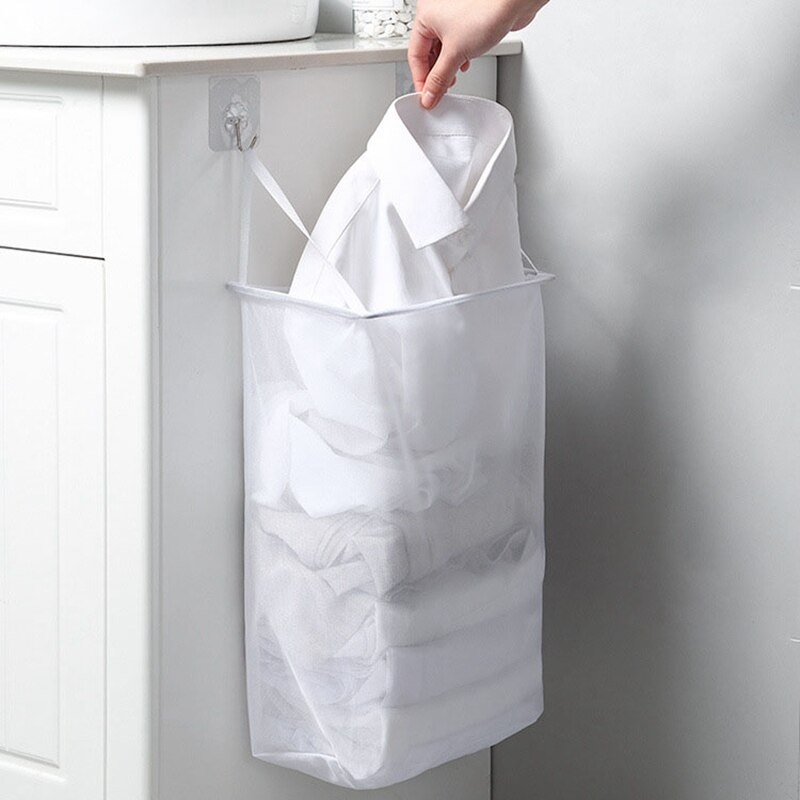 Mesh Hanging Laundry Hamper Bag,Over The Door Closet Organizer Hanging Clothes Basket Folding Collapsible Door Hook with Handles