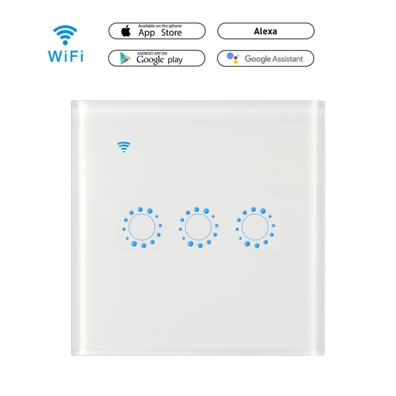 Touch Switch Smart Switch Panel Wall switch 1/2/3 Gang Wifi Light Switch US / EU Standard Work with Alexa Google Home: White 3 Gang