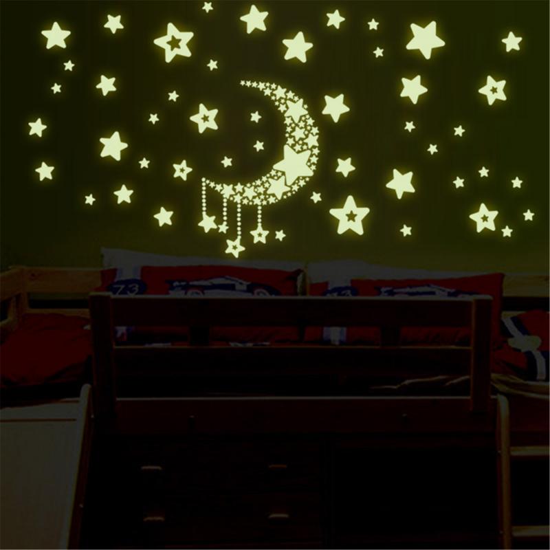 Månestjerne fluorescerende natlig glød i mørk lysende vinyl aftagelig børnehave børn soveværelse væg klistermærker: Default Title