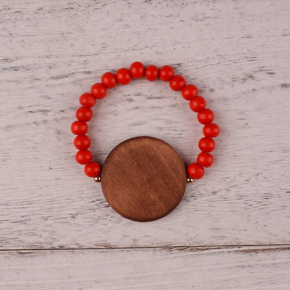 Bracelet de perles en bois blanc 8mm, , grand disque, monogramme, élasticité, bijoux pour femmes et hommes, 2022