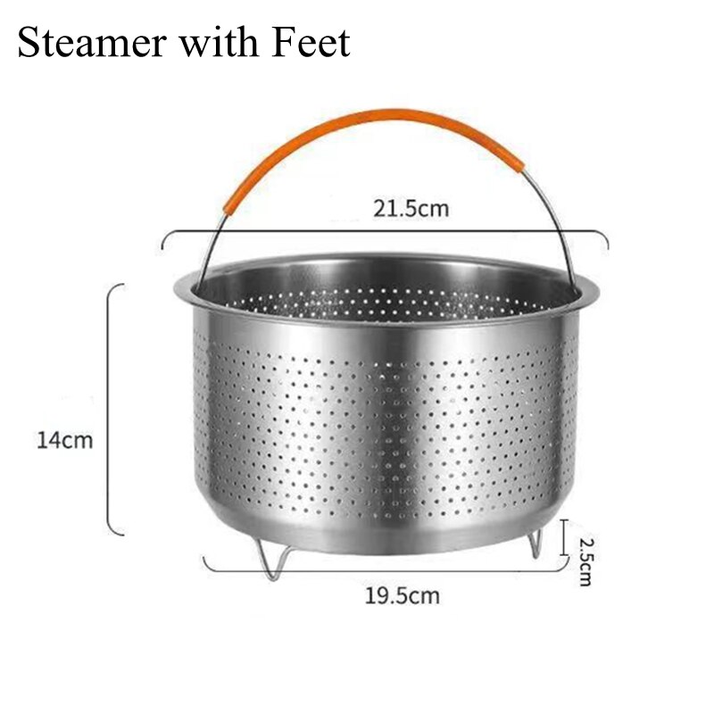 Kitchen Stainless Steel Food Steamer Basket with Silicone Handle Feet Rice Pressure Cooker Steaming Grid Cooking Utensils: High 21.5cm(Feet)