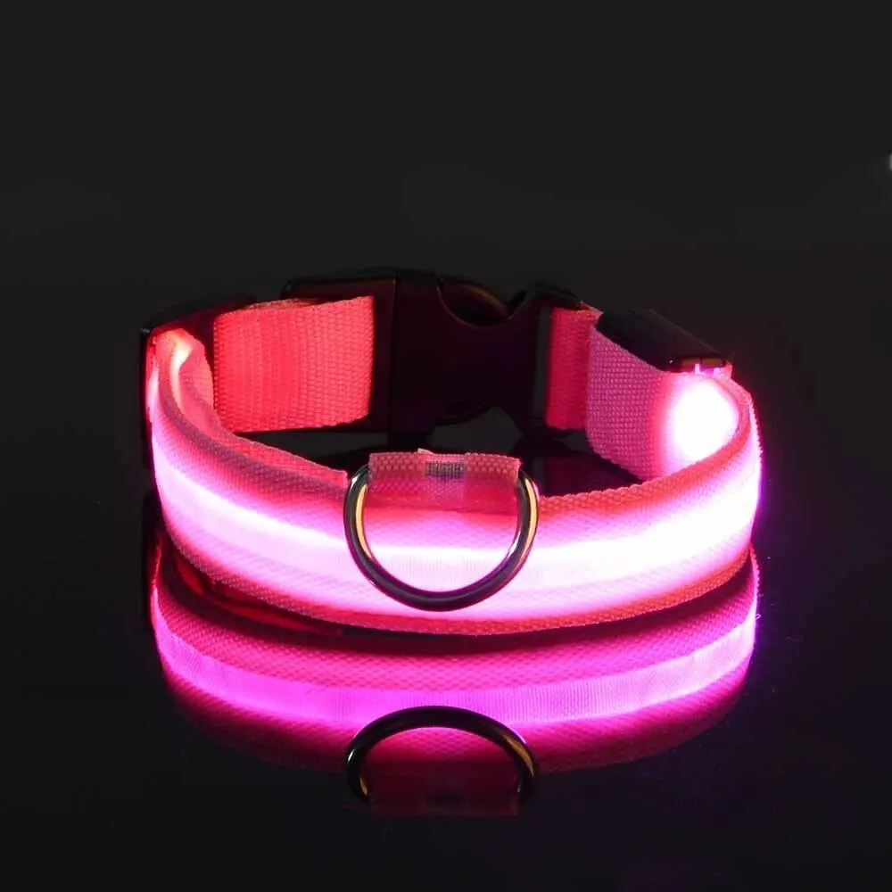 Collar de perro con luz LED, Collar de seguridad para caminar de noche, parpadeo que brilla en la oscuridad, Collar de batería para perro pequeño, mediano y grande: XS / Rosa