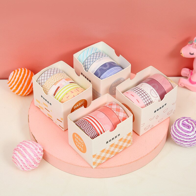 5 unids/set cinta adhesiva decorativa lindo color conjunto de cintas Washi Scrapbooking cinta de enmascarar japonés papelería